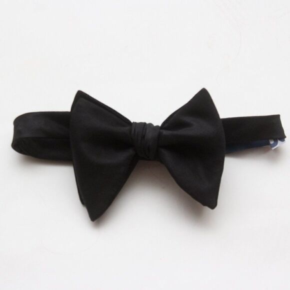 Men's Self tied Bow Tie Black Big Butterfly Bow tie Silk Linen Pin Strip… - Picture 7 of 11